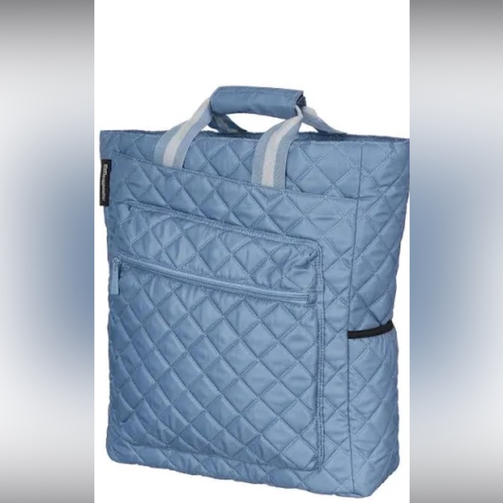Quilted Light Blue Tennis Tote/Backpack with Front Zip Pocket- Maggie Mathers